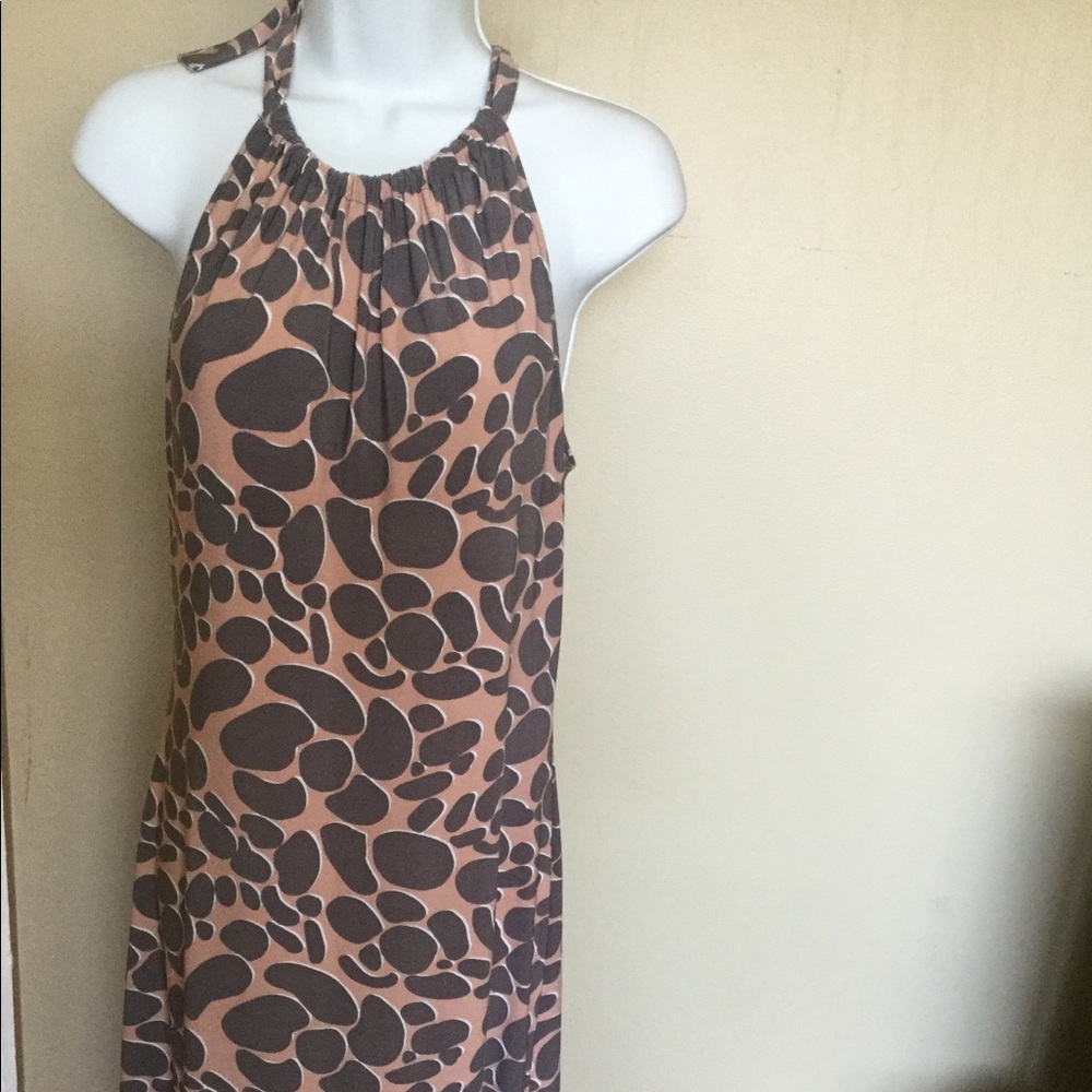 NORMA KAMALI M ANIMAL PRINT HALTER TIE BACK DRESS
